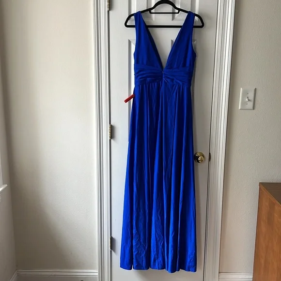 Ieena for Mac Duggal Jersey Plunge Neck Evening Gown in Royal Size 6 - Picture 9 of 12